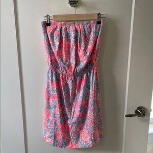 Lully Pulitzer Strapless Coral & Teal Floral Sundress